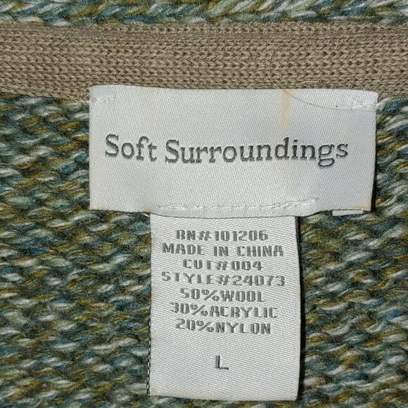 Soft Surroindings Wool Blend 3/4 Cuffed Sleeve Oversized Jacket Marled Green L - Picture 2 of 8